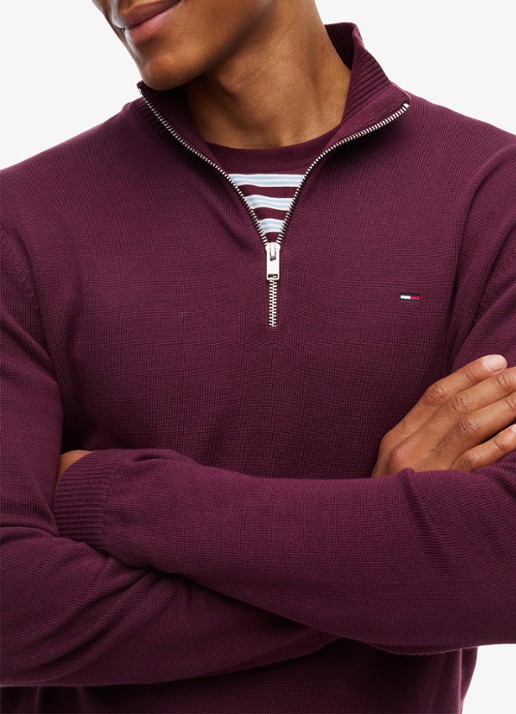Tommy Hilfiger Fijngebreide trui van katoen met halve rits - detail 2 paars