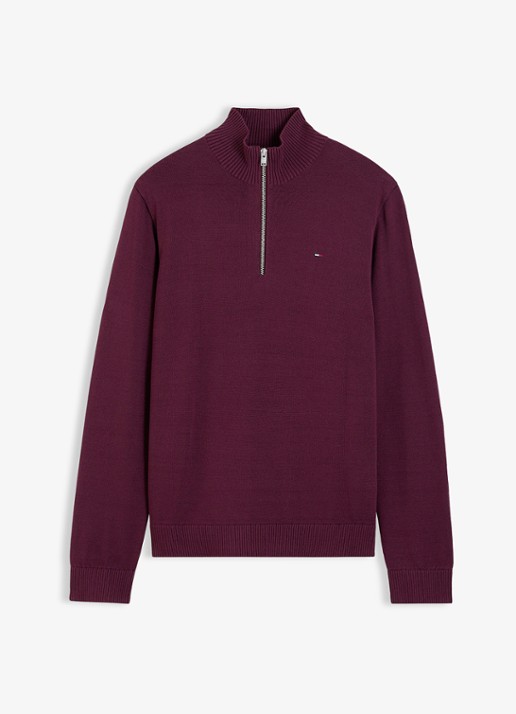 Tommy Hilfiger Fijngebreide trui van katoen met halve rits - voorkant 4 paars
