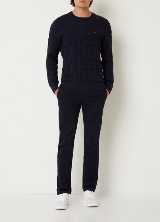 Tommy Hilfiger Flag Embroidery Cable Knit Jumper - voorkant 2 donkerblauw