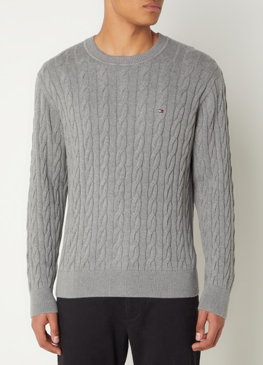 Tommy Hilfiger Flag Embroidery Cable Knit Jumper - detail grijs