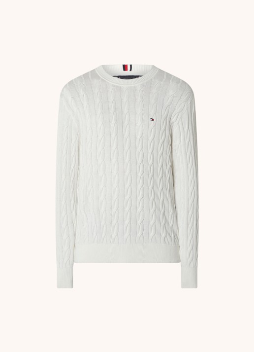 Tommy Hilfiger Flag Embroidery Cable Knit Jumper - voorkant 2 wit