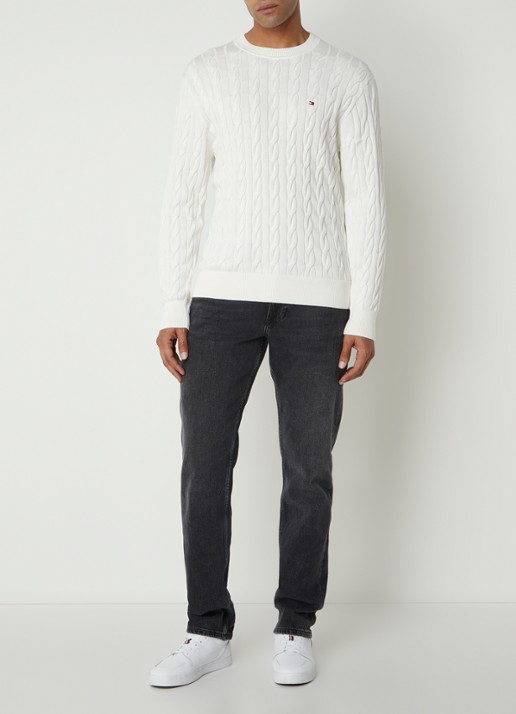 Tommy Hilfiger Flag Embroidery Cable Knit Jumper - voorkant 3 wit