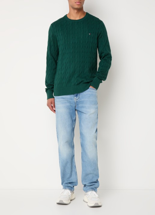 Tommy Hilfiger Flag Embroidery Cable Knit Jumper - voorkant 3 groen