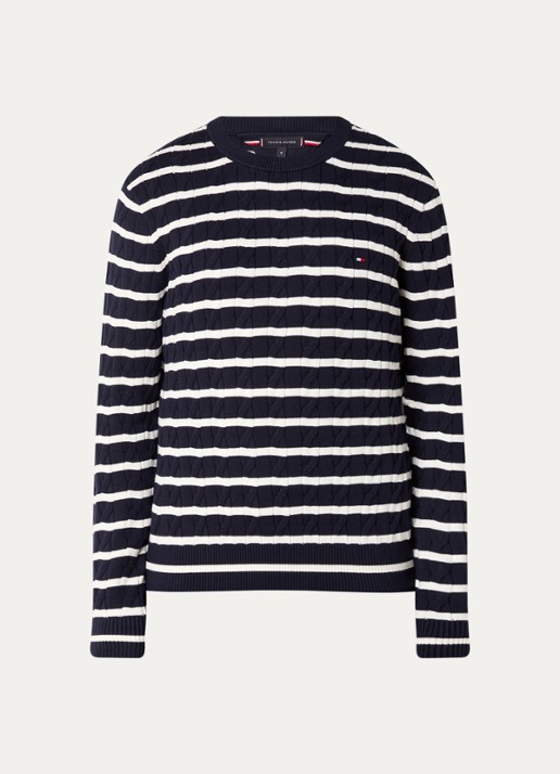 Tommy Hilfiger Flag Embroidery Cable Knit Jumper - voorkant 2 donkerblauw