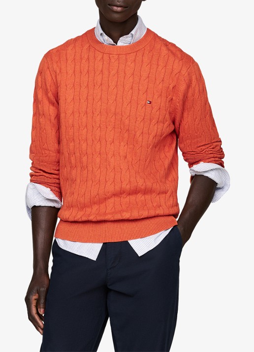 Tommy Hilfiger Flag Embroidery Cable Knit Jumper - detail 2 orange