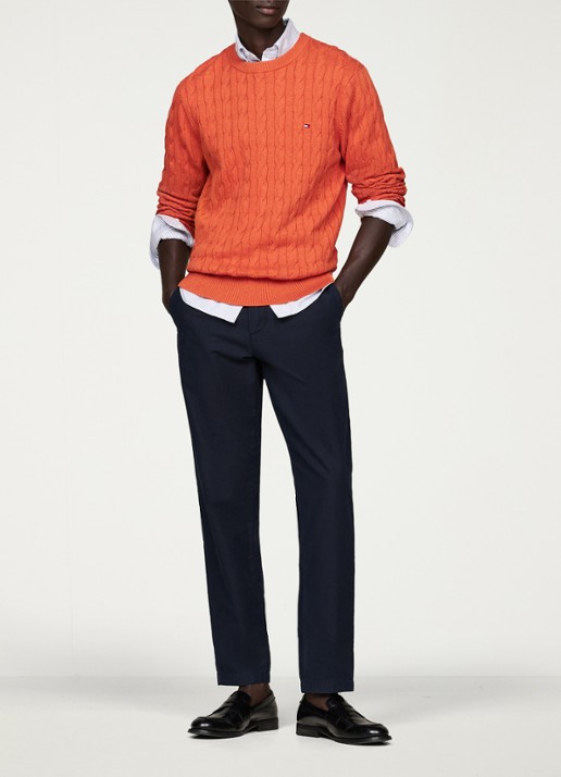 Tommy Hilfiger Flag Embroidery Cable Knit Jumper - voorkant 5 orange