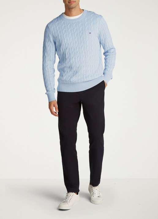 Tommy Hilfiger Flag Embroidery Cable Knit Jumper - voorkant 2 lichtblauw