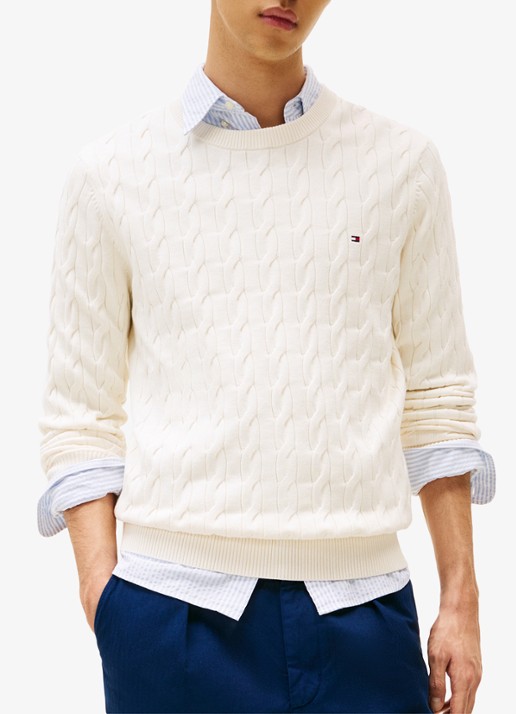 Tommy Hilfiger Flag Embroidery Cable Knit Jumper - detail 4 ivoor