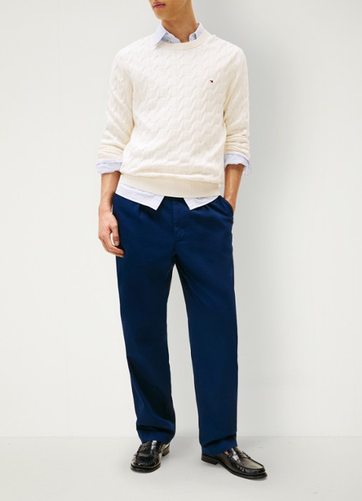 Tommy Hilfiger Flag Embroidery Cable Knit Jumper - voorkant 2 ivoor