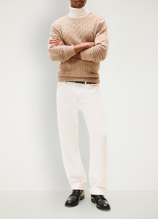 Tommy Hilfiger Flag Embroidery Cable Knit Jumper - voorkant 2 staalblauw