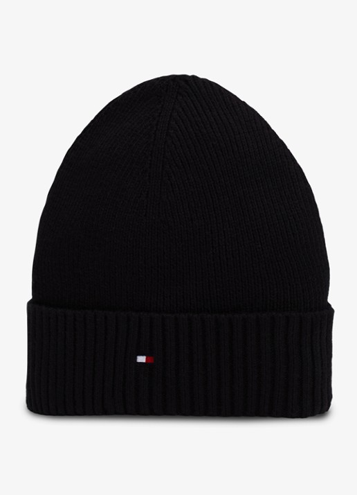 Tommy Hilfiger Flag Pima grofgebreide muts met logo - detail zwart