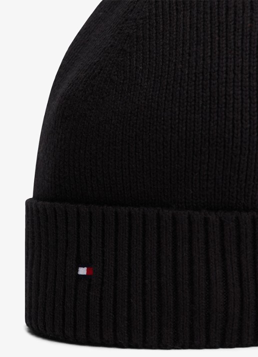 Tommy Hilfiger Flag Pima grofgebreide muts met logo - detail 2 zwart