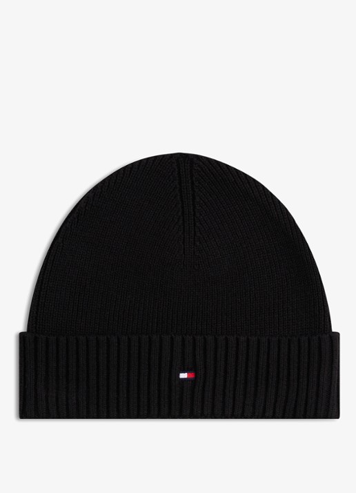 Tommy Hilfiger Flag Pima grofgebreide muts met logo - voorkant 4 zwart