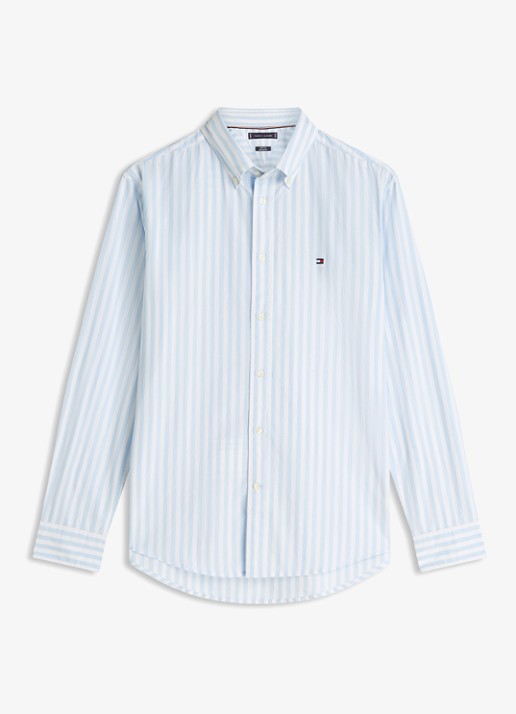 Tommy Hilfiger Flex Poplin overhemd met streepprint  - voorkant 4 lichtblauw