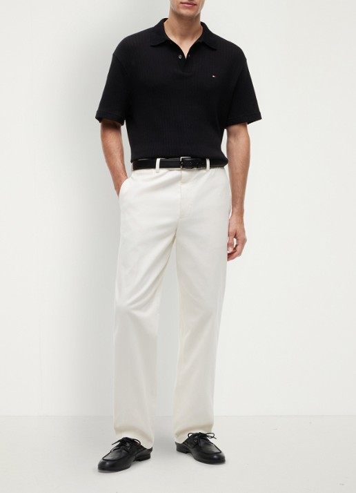 Tommy Hilfiger Gebreide polo met logoborduring - voorkant 4 zwart