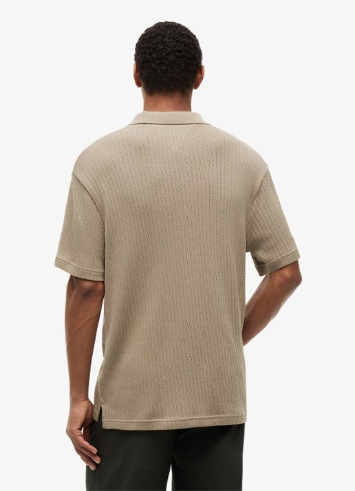 Tommy Hilfiger Gebreide polo met logoborduring - achterkant 2 beige