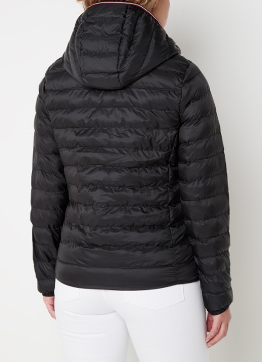 Tommy Hilfiger Gewatteerd jack met logo en ritszakken - achterkant zwart