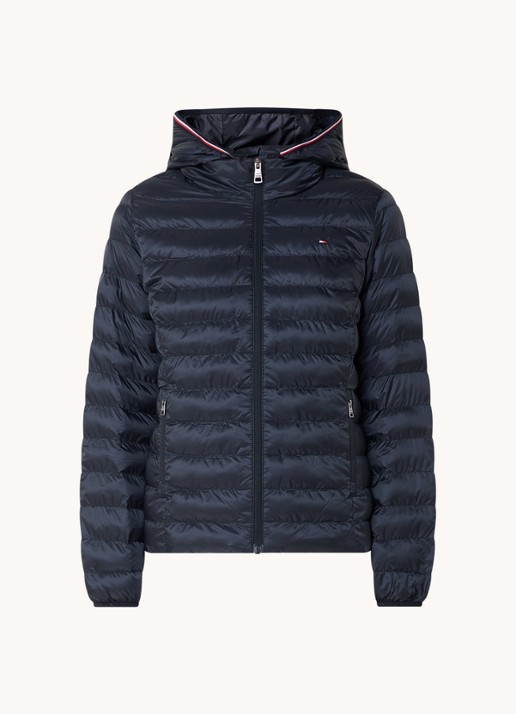 Tommy Hilfiger Gewatteerd jack met logo en ritszakken - voorkant 3 donkerblauw