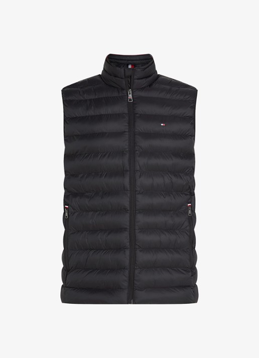 Tommy Hilfiger Gewatteerde bodywarmer met logo - voorkant zwart