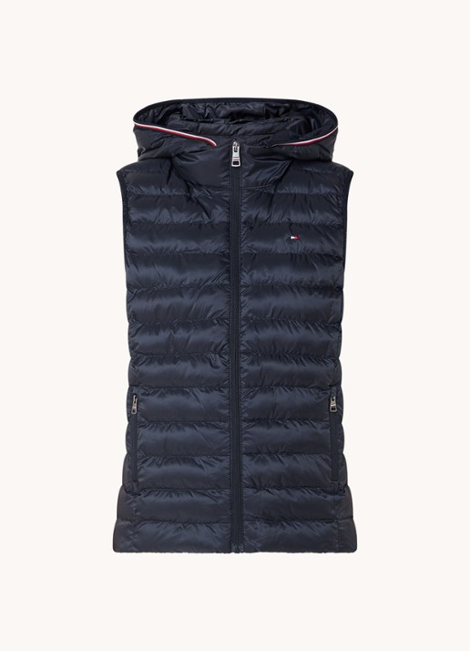 Tommy Hilfiger Gewatteerde bodywarmer met ritszakken en capuchon - voorkant donkerblauw