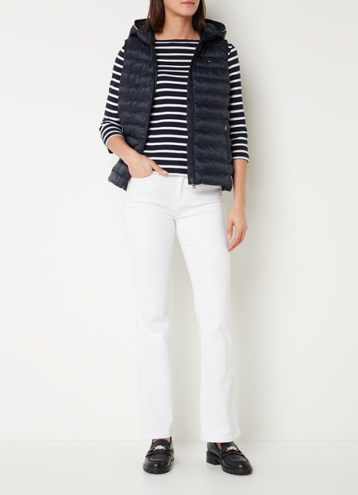 Tommy Hilfiger Gewatteerde bodywarmer met ritszakken en capuchon - voorkant 2 donkerblauw