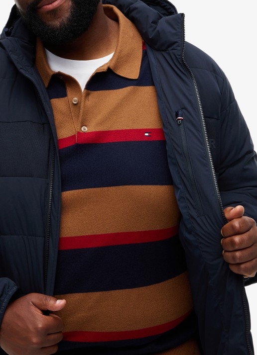 Tommy Hilfiger Gewatteerde puffer jas met capuchon en logo  - detail 2 donkerblauw