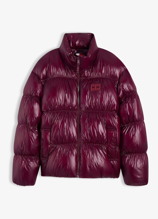 Tommy Hilfiger Gewatteerde puffer jas met steekzakken  - voorkant cranberryrood