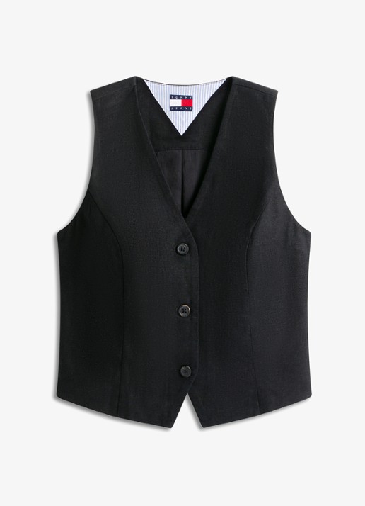 Tommy Hilfiger Gilet in linnenblend - voorkant 2 zwart