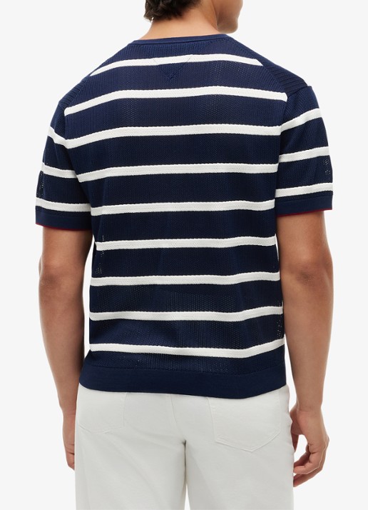 Tommy Hilfiger Grofgebreid t-shirt met streepprint - achterkant donkerblauw