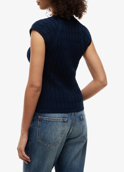 Tommy Hilfiger Grofgebreid vest met logoborduring - achterkant donkerblauw