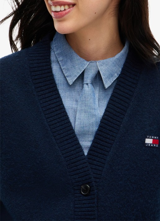 Tommy Hilfiger Grofgebreid vest met logoborduring - detail 2 donkerblauw