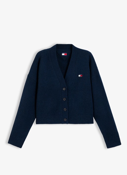 Tommy Hilfiger Grofgebreid vest met logoborduring - voorkant 4 donkerblauw