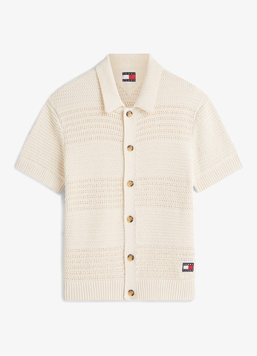 Tommy Hilfiger Grofgebreid vest met logoborduring - voorkant creme