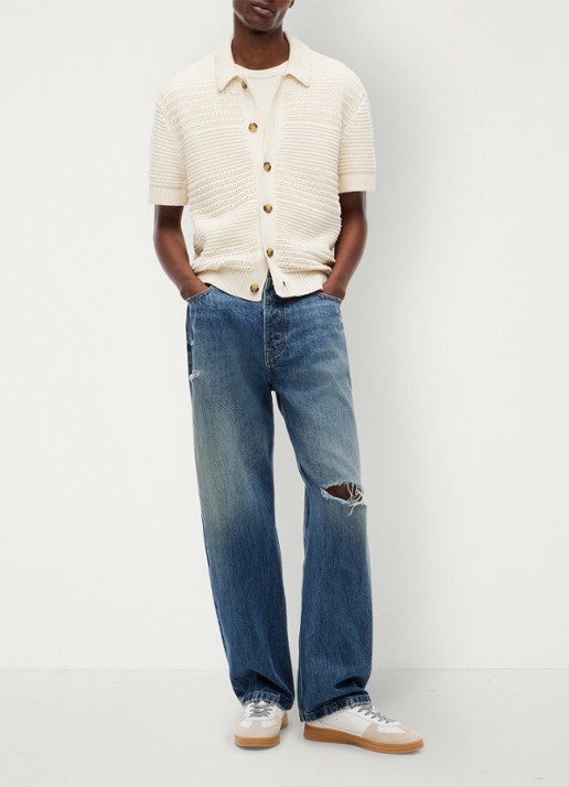 Tommy Hilfiger Grofgebreid vest met logoborduring - voorkant 2 creme