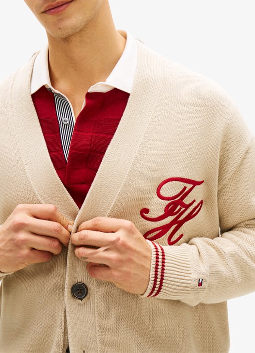 Tommy Hilfiger Grofgebreid vest met logoborduring - detail 2 beige