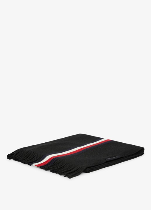 Tommy Hilfiger Grofgebreide sjaal in wolblend met streepprint - detail diepzwart