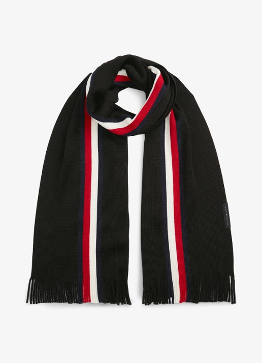 Tommy Hilfiger Grofgebreide sjaal in wolblend met streepprint - voorkant 3 diepzwart