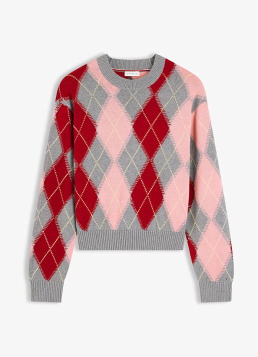 Tommy Hilfiger Grofgebreide trui met ruit dessin - voorkant 4 roze