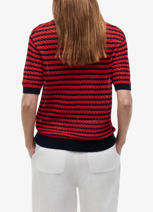 Tommy Hilfiger Grofgebreide trui met streepprint - achterkant 3 rood
