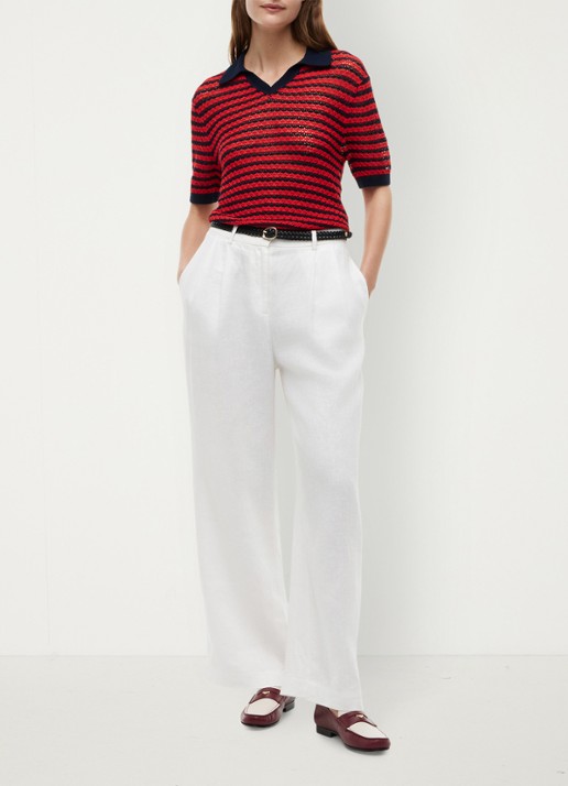 Tommy Hilfiger Grofgebreide trui met streepprint - voorkant 2 rood