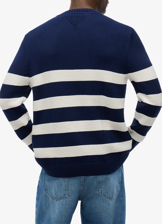 Tommy Hilfiger Grofgebreide trui met streepprint - achterkant donkerblauw