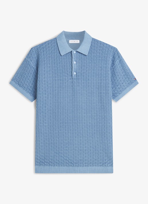 Tommy Hilfiger Grofgebreide trui met structuur - voorkant 2 blauw