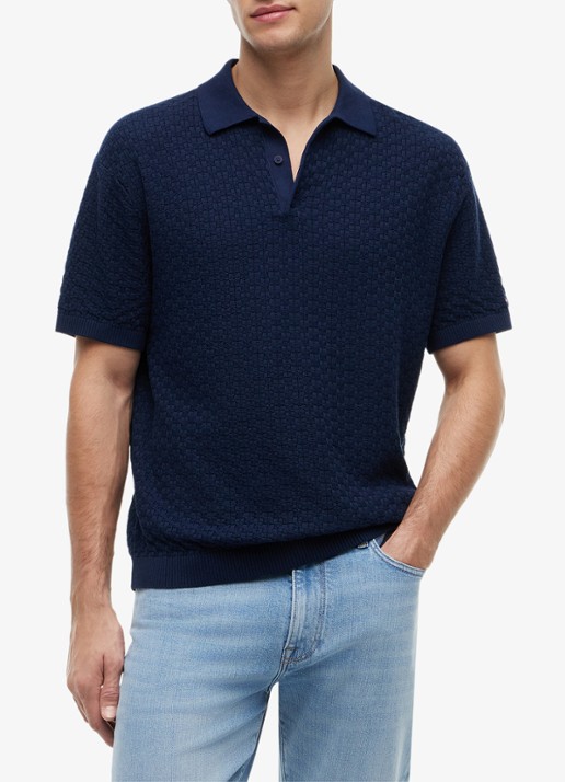 Tommy Hilfiger Grofgebreide trui met structuur - detail 4 donkerblauw