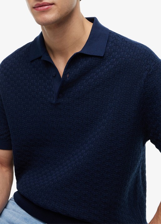 Tommy Hilfiger Grofgebreide trui met structuur - detail 5 donkerblauw