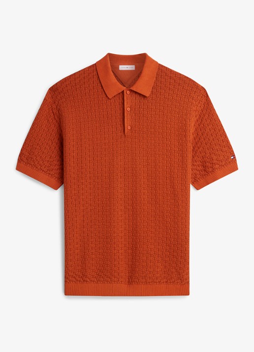 Tommy Hilfiger Grofgebreide trui met structuur - voorkant 4 orange