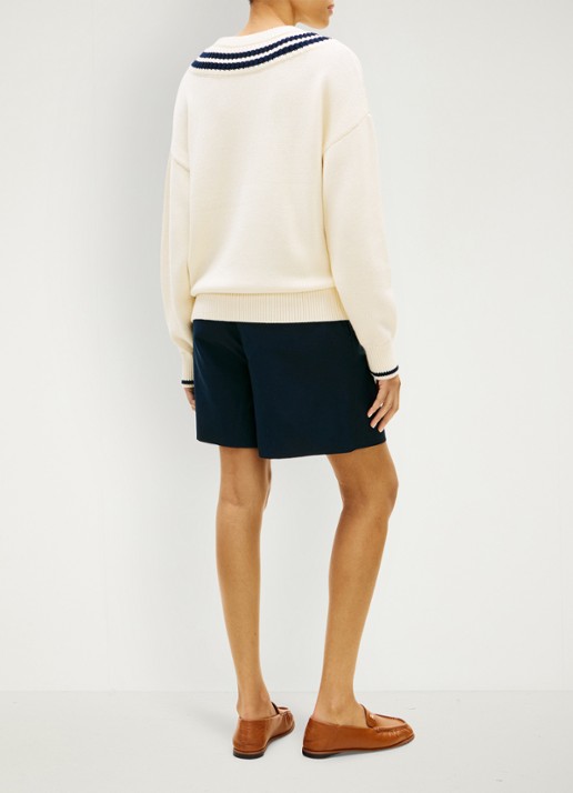 Tommy Hilfiger Grofgebreide trui met v-hals - achterkant 3 beige