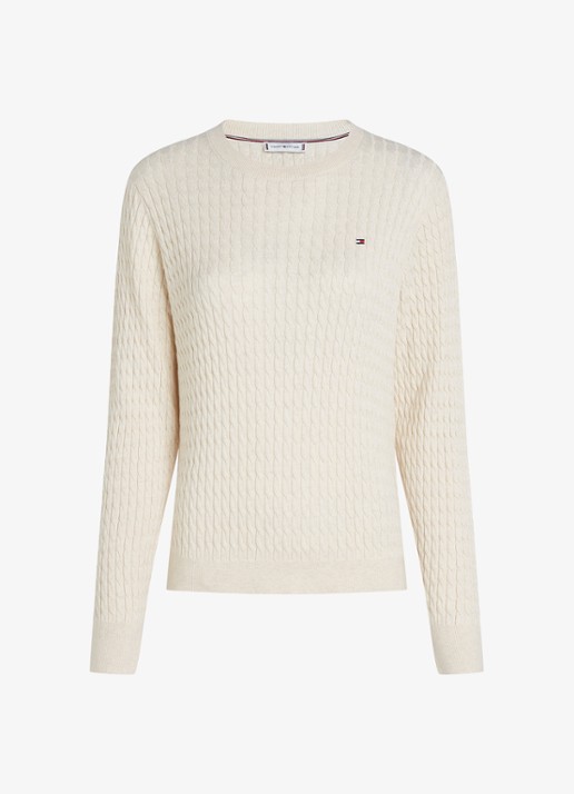 Tommy Hilfiger Grofgebreide trui van  katoen - voorkant ivoor