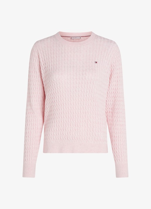 Tommy Hilfiger Grofgebreide trui van  katoen - voorkant 3 roze