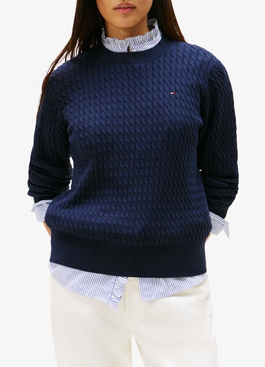 Tommy Hilfiger Grofgebreide trui van  katoen - detail 3 donkerblauw