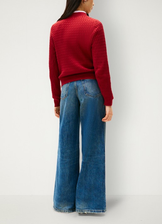 Tommy Hilfiger Grofgebreide trui van  katoen - achterkant 3 cranberryrood